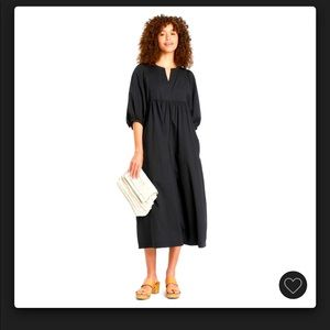 Balloon sleeve black midi dress